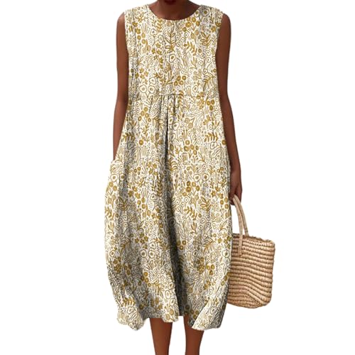 Mfhmom Damen Boho-Kleid Strandkleid Musselin Sommerkleid Leinen Rundhals Armellos Trägerkleid Lockeres Plissiertes Atmungsaktives Midikleid mit Taschen Tunika Kleider Lässiges Knielanges Kleid Mfhmom Damen Boho-Kleid Strandkleid Musselin Sommerkleid Leinen Rundhals Armellos Trägerkleid Lockeres Plissiertes Atmungsaktives Midikleid mit Taschen Tunika Kleider Lässiges Knielanges Kleid von Mfhmom