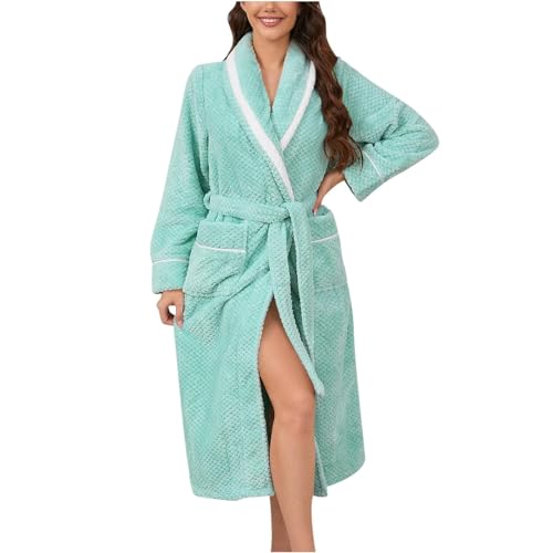 Mfhmom Damen Fleece Bademantel Warme Morgenmantel Flauschig Mit Bindegürtel Weicher Plüsch Bädemantel Leichter Frauen Nachtwäsche Reisebademantel Sauna Bademantel Kuschelfleece Loungewear von Mfhmom