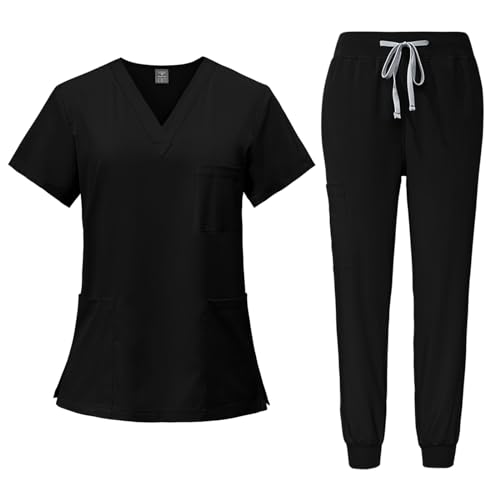 Mfhmom Damen Medizinische Uniform, Frauen Schrubb Set, V-Ausschnitt Krankenschwester Krankenhaus Berufskleidung mit Oberteil und Hose, Schlupfkasack + Schlupfhose Set für Altenpflege Krankenpflege von Mfhmom
