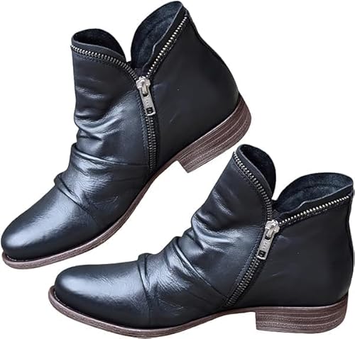 Mfhmom Damen Stiefel Leder Breite Fuß Orthopädische Schuhe Wasserdichte Flach Chelsea Ankle Boots Bequem Slip on Damenstiefel Arch Support Zipper Kurze Stiefeletten fur Herbst Winter (39,05) von Mfhmom