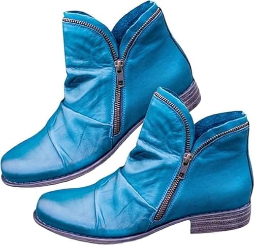 Mfhmom Damen Stiefel Leder Breite Fuß Orthopädische Schuhe Wasserdichte Flach Chelsea Ankle Boots Bequem Slip on Damenstiefel Arch Support Zipper Kurze Stiefeletten fur Herbst Winter (41,04) von Mfhmom