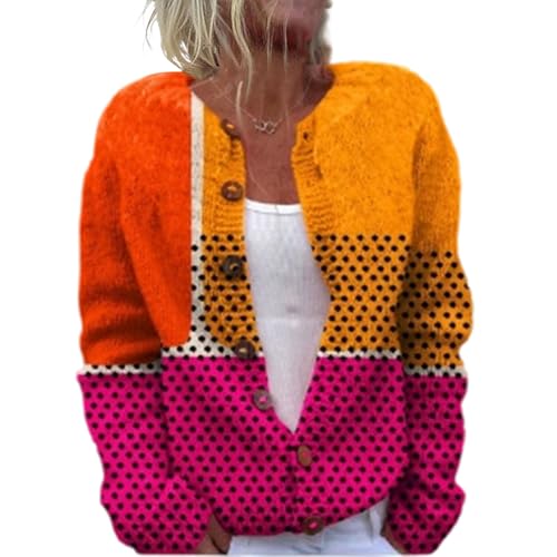 Mfhmom Damen Strickjacke Elegante 3D Kreative Druck Strick Cardigan Open Front Pullover Schaltflächen Lange Ärmel V-Ausschnitt für Herbst Winter Leicht Kurz Outerwear von Mfhmom