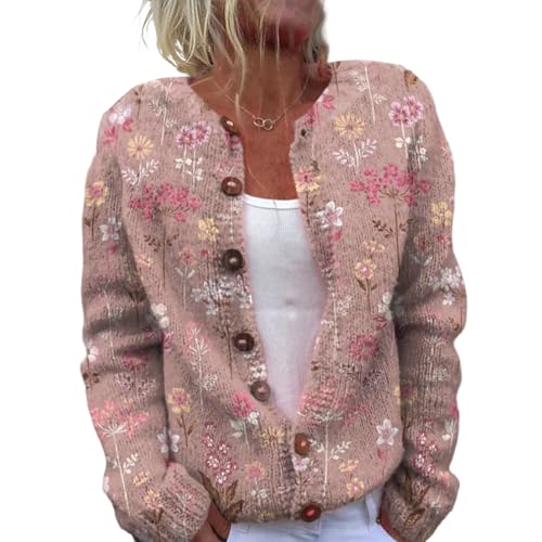 Mfhmom Damen Strickjacke Elegante 3D Kreative Druck Strick Cardigan Open Front Pullover Schaltflächen Lange Ärmel V-Ausschnitt für Herbst Winter Leicht Kurz Outerwear von Mfhmom