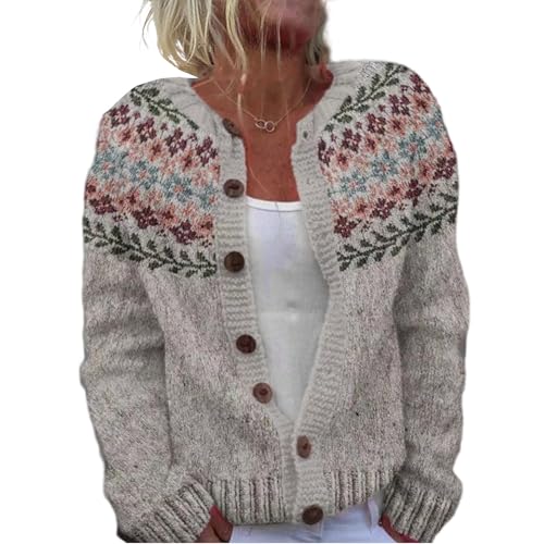 Mfhmom Damen Strickjacke Elegante 3D Kreative Druck Strick Cardigan Open Front Pullover Schaltflächen Lange Ärmel V-Ausschnitt für Herbst Winter Leicht Kurz Outerwear von Mfhmom