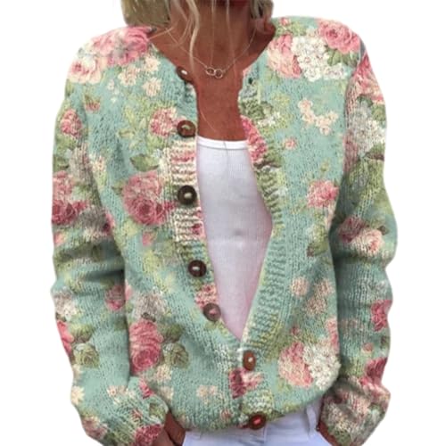 Mfhmom Damen Strickjacke Elegante 3D Kreative Druck Strick Cardigan Open Front Pullover Schaltflächen Lange Ärmel V-Ausschnitt für Herbst Winter Leicht Kurz Outerwear von Mfhmom