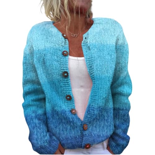 Mfhmom Damen Strickjacke Elegante 3D Kreative Druck Strick Cardigan Open Front Pullover Schaltflächen Lange Ärmel V-Ausschnitt für Herbst Winter Leicht Kurz Outerwear von Mfhmom
