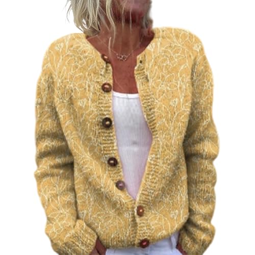 Mfhmom Damen Strickjacke Elegante 3D Kreative Druck Strick Cardigan Open Front Pullover Schaltflächen Lange Ärmel V-Ausschnitt für Herbst Winter Leicht Kurz Outerwear von Mfhmom