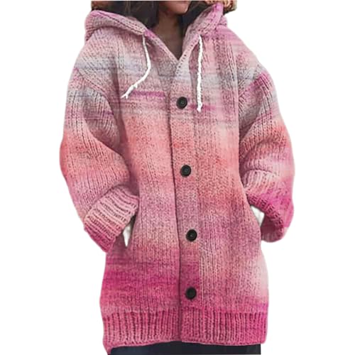 Mfhmom Damen Strickjacke Winter Cardigan Sweaters Weihnachtes 3D Digital Bedruckte Sweaterjackemit Kapuze Warm Sweatshirt Steppjacke Grobstrick Alpaka Langarm Knöpfen Strickpullover Kapuzenjacke von Mfhmom