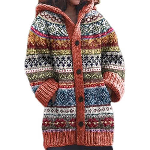 Mfhmom Damen Strickjacke Winter Cardigan Sweaters Weihnachtes 3D Digital Bedruckte Sweaterjackemit Kapuze Warm Sweatshirt Steppjacke Grobstrick Alpaka Langarm Knöpfen Strickpullover Kapuzenjacke von Mfhmom