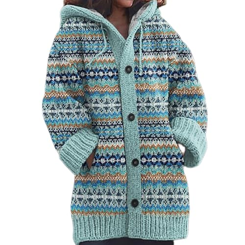 Mfhmom Damen Strickjacke Winter Cardigan Sweaters Weihnachtes 3D Digital Bedruckte Sweaterjackemit Kapuze Warm Sweatshirt Steppjacke Grobstrick Alpaka Langarm Knöpfen Strickpullover Kapuzenjacke von Mfhmom