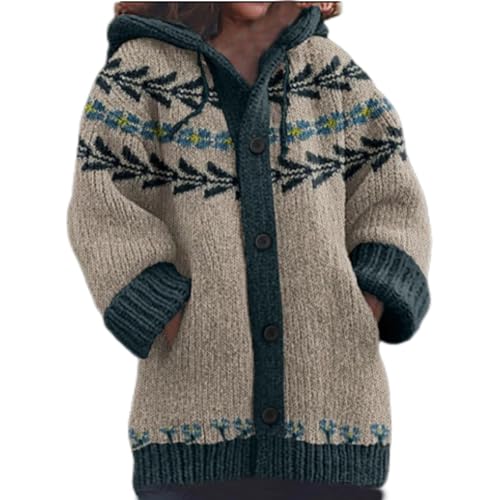 Mfhmom Damen Strickjacke Winter Cardigan Sweaters Weihnachtes 3D Digital Bedruckte Sweaterjackemit Kapuze Warm Sweatshirt Steppjacke Grobstrick Alpaka Langarm Knöpfen Strickpullover Kapuzenjacke von Mfhmom