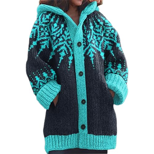 Mfhmom Damen Strickjacke Winter Cardigan Sweaters Weihnachtes 3D Digital Bedruckte Sweaterjackemit Kapuze Warm Sweatshirt Steppjacke Grobstrick Alpaka Langarm Knöpfen Strickpullover Kapuzenjacke von Mfhmom