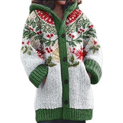 Mfhmom Damen Strickjacke Winter Cardigan Sweaters Weihnachtes 3D Digital Bedruckte Sweaterjackemit Kapuze Warm Sweatshirt Steppjacke Grobstrick Alpaka Langarm Knöpfen Strickpullover Kapuzenjacke von Mfhmom