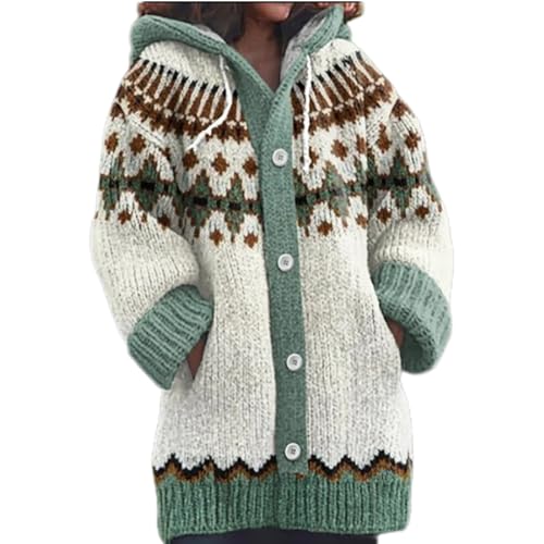 Mfhmom Damen Strickjacke Winter Cardigan Sweaters Weihnachtes 3D Digital Bedruckte Sweaterjackemit Kapuze Warm Sweatshirt Steppjacke Grobstrick Alpaka Langarm Knöpfen Strickpullover Kapuzenjacke von Mfhmom