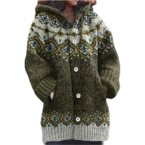 Mfhmom Damen Strickjacke Winter Cardigan Sweaters Weihnachtes 3D Digital Bedruckte Sweaterjackemit Kapuze Warm Sweatshirt Steppjacke Grobstrick Alpaka Langarm Knöpfen Strickpullover Kapuzenjacke von Mfhmom