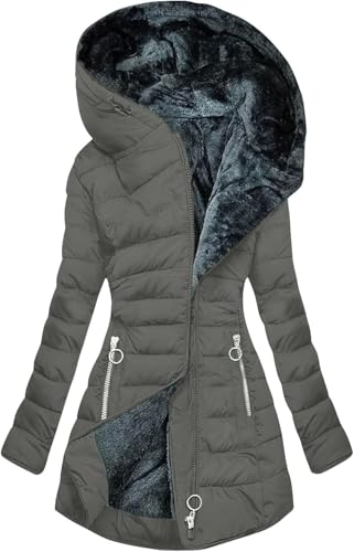 Mfhmom Damen Winterjacken Daunenjacke Warme Winterbekleidung Baumwoll Daunenjacke Einfarbige Tweedmantel Modische Daunenjacke Vintage Parka Fleecejacke Teddy Jacke Mittellang von Mfhmom
