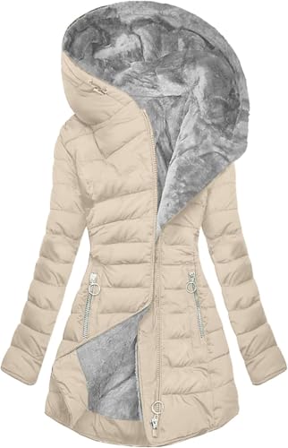 Mfhmom Damen Winterjacken Daunenjacke Warme Winterbekleidung Baumwoll Daunenjacke Einfarbige Tweedmantel Modische Daunenjacke Vintage Parka Fleecejacke Teddy Jacke Mittellang von Mfhmom