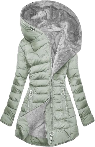Mfhmom Damen Winterjacken Daunenjacke Warme Winterbekleidung Baumwoll Daunenjacke Einfarbige Tweedmantel Modische Daunenjacke Vintage Parka Fleecejacke Teddy Jacke Mittellang von Mfhmom
