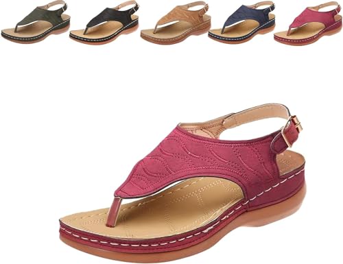 Mfhmom Flip-Flops für Damen, Sommer, flach, bequem, elegant, mit verstellbarer Schnalle, Leder-Fußbett, orthopädisch, Flip Flop mit Keilabsatz, Fußgewölbeunterstützung, Strandschuhe, leichte Sandalen, von Mfhmom