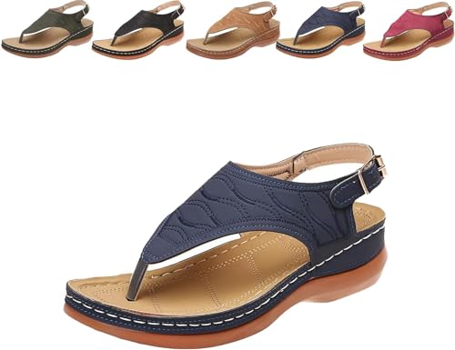 Mfhmom Flip-Flops für Damen, Sommer, flach, bequem, elegant, mit verstellbarer Schnalle, Leder-Fußbett, orthopädisch, Flip Flop mit Keilabsatz, Fußgewölbeunterstützung, Strandschuhe, leichte Sandalen, von Mfhmom