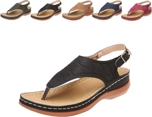 Mfhmom Flip-Flops für Damen, Sommer, flach, bequem, elegant, mit verstellbarer Schnalle, Leder-Fußbett, orthopädisch, Flip Flop mit Keilabsatz, Fußgewölbeunterstützung, Strandschuhe, leichte Sandalen, von Mfhmom