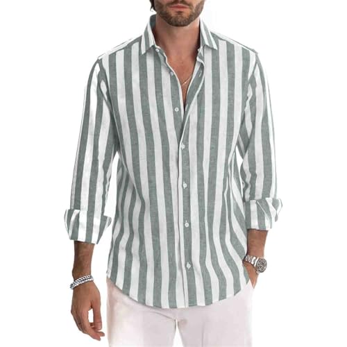 Mfhmom Gestreiftes Hemd Herren Oversized Hemd Langarm Sommer Gestreifte Freizeithemden Casual mit Knöpfen Regular Fit Langarmhemd Baumwolle Sommerhemd Herbsthemd von Mfhmom
