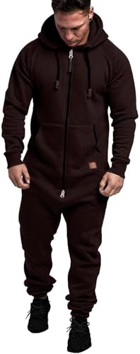 Mfhmom Herren Overall Jumpsuit Jogger Jogging Anzug Onesie Trainingsanzug mit Kapuze und Reißverschluss Baumwolle Hausanzug Warm Winter Einteiler Jogginganzug Bequem Weich One Piece Sportanzug von Mfhmom