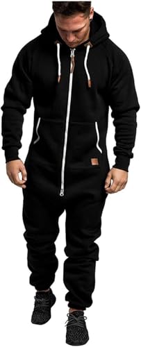 Mfhmom Herren Overall Jumpsuit Jogger Jogging Anzug Onesie Trainingsanzug mit Kapuze und Reißverschluss Baumwolle Hausanzug Warm Winter Einteiler Jogginganzug Bequem Weich One Piece Sportanzug von Mfhmom