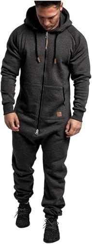 Mfhmom Herren Overall Jumpsuit Jogger Jogging Anzug Onesie Trainingsanzug mit Kapuze und Reißverschluss Baumwolle Hausanzug Warm Winter Einteiler Jogginganzug Bequem Weich One Piece Sportanzug von Mfhmom
