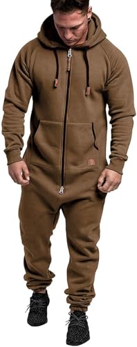 Mfhmom Herren Overall Jumpsuit Jogger Jogging Anzug Onesie Trainingsanzug mit Kapuze und Reißverschluss Baumwolle Hausanzug Warm Winter Einteiler Jogginganzug Bequem Weich One Piece Sportanzug von Mfhmom