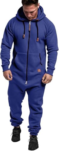 Mfhmom Herren Overall Jumpsuit Jogger Jogging Anzug Onesie Trainingsanzug mit Kapuze und Reißverschluss Baumwolle Hausanzug Warm Winter Einteiler Jogginganzug Bequem Weich One Piece Sportanzug von Mfhmom
