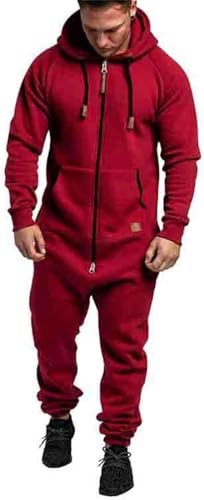 Mfhmom Herren Overall Jumpsuit Jogger Jogging Anzug Onesie Trainingsanzug mit Kapuze und Reißverschluss Baumwolle Hausanzug Warm Winter Einteiler Jogginganzug Bequem Weich One Piece Sportanzug von Mfhmom