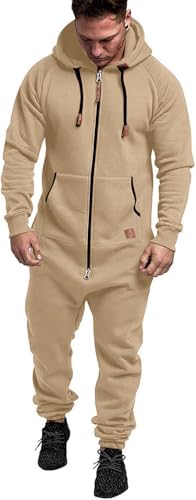 Mfhmom Herren Overall Jumpsuit Jogger Jogging Anzug Onesie Trainingsanzug mit Kapuze und Reißverschluss Baumwolle Hausanzug Warm Winter Einteiler Jogginganzug Bequem Weich One Piece Sportanzug von Mfhmom