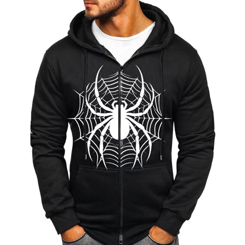 Mfhmom Herren Sweatjacke Spinnen Drucken Kapuzenjacke mit Kapuze Freizeit Hoodie mit Reißverschluss Sport Lässig Y2k Kapuzenpullover Slim Fit Sweatshirtjacke Bequeme Outdoor Hoody Sportjacke von Mfhmom