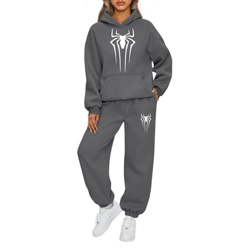 Mfhmom Jogginganzug Damen Spinnen Print Trainingsanzug Drastring Kapuzenpullover + Baggy Jogginghose Zweiteiler Sportanzug Set Stilvoller Hoodie Tracksuit Set Baumwolle Freizeitanzug Sport Outfit set von Mfhmom