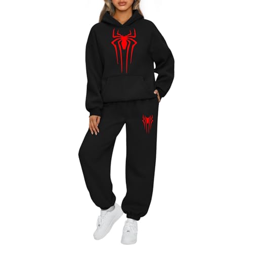 Mfhmom Jogginganzug Damen Spinnen Print Trainingsanzug Drastring Kapuzenpullover + Baggy Jogginghose Zweiteiler Sportanzug Set Stilvoller Hoodie Tracksuit Set Baumwolle Freizeitanzug Sport Outfit set von Mfhmom