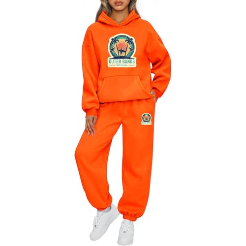 Mfhmom Jogginganzug Damen y2k Schöner Strand Steatwear Trainingsanzug Activewear Baumwolle Freizeitanzug Langarm Hoodie + Sporthose Tracksuit Streetwear Kapuzepullover Sportanzug Set von Mfhmom
