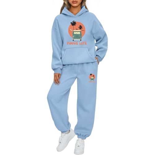 Mfhmom Jogginganzug Damen y2k Trainingsanzug Retro Grüner Lieferwagen Aufdruck Sportanzu Frauen Lose Jogginganzug Hoodie + Jogginghose Tracksuit 2-Teilig Kapuzenpullover Sportanzug Set Loungewear Set von Mfhmom