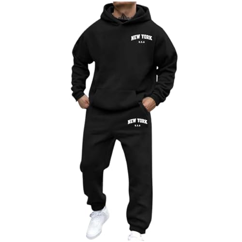 Mfhmom Jogginganzug Herren Trainingsanzug 2 Teilig Sportanzug Schwarz Hoodie und Baggy Jogginghose Tracksuit Set Buchstaben Design y2k Streetwear Freizeitanzug Geschenke für Minimalisten von Mfhmom