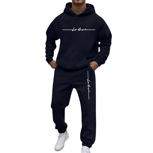 Mfhmom Jogginganzug Herren Trainingsanzug 2 Teilig Sportanzug Schwarz Hoodie und Baggy Jogginghose Tracksuit Set Buchstaben Design y2k Streetwear Freizeitanzug Geschenke für Minimalisten von Mfhmom