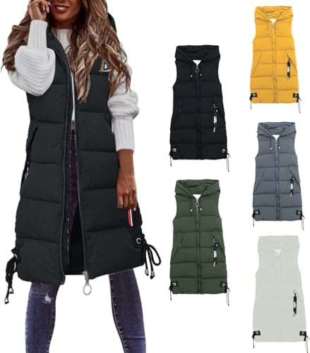 Mfhmom Lange Daunenweste FüR Damen äRmellose Daunenjacke FüR Den Winter Mit Kapuze Leichte Softshell Jacke Mit ReißVerschluss FüR WäRme Bei Kaltem Wetter Das Schlichte Stehkragen Design von Mfhmom