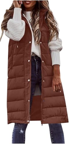 Mfhmom Lange Daunenweste FüR Damen äRmellose Daunenjacke FüR Den Winter Mit Kapuze Leichte Softshell Jacke Mit ReißVerschluss FüR WäRme Bei Kaltem Wetter Das Schlichte Stehkragen Design von Mfhmom