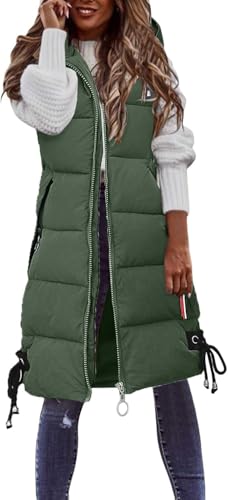 Mfhmom Lange Daunenweste FüR Damen äRmellose Daunenjacke FüR Den Winter Mit Kapuze Leichte Softshell Jacke Mit ReißVerschluss FüR WäRme Bei Kaltem Wetter Das Schlichte Stehkragen Design von Mfhmom
