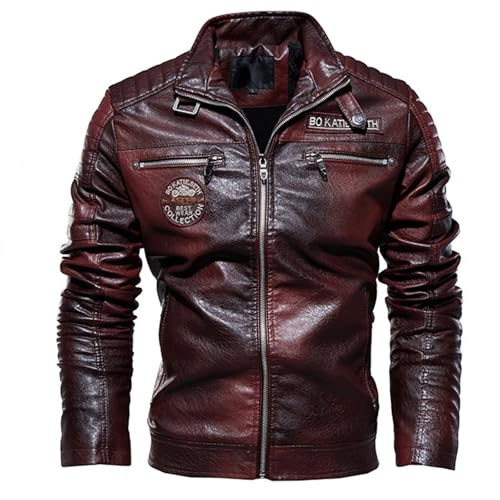 Mfhmom Leder Jacken Herren Schwarz Lederjacke Bikerjacke für Herren Kunstleder-Jacke Casual Leicht Übergangsjacke Reißverschluss Vintage Kunstleder Motorrad Biker Männerlederjacke von Mfhmom