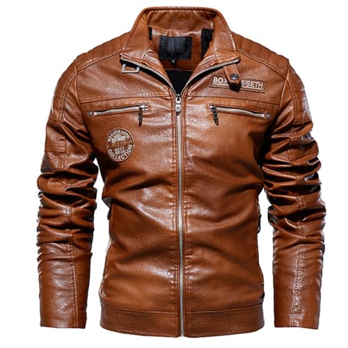 Mfhmom Leder Jacken Herren Schwarz Lederjacke Bikerjacke für Herren Kunstleder-Jacke Casual Leicht Übergangsjacke Reißverschluss Vintage Kunstleder Motorrad Biker Männerlederjacke von Mfhmom