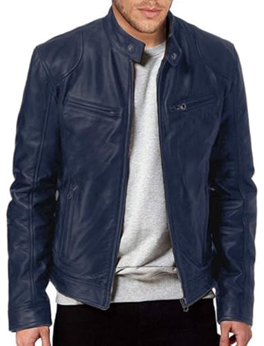 Mfhmom Lederjacke Herren Braun Langarm Schwarz Lederjacke mit Reißverschluss Elegante Bikerjacke Männerlederjacke mit Stehkragen Übergangsjacke Vintage Motorrad Jacken von Mfhmom