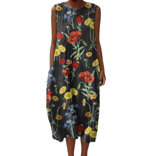 Mfhmom Musselin Kleid Damen Falten Leinen Sommerkleid Casual Rundhals Vintage Blumendruck Knielang Strandkleid Baumwolle Ärmellos Kleid Leichte Luftige Leinenkleid Freizeitkleid mit Taschen Mfhmom Musselin Kleid Damen Falten Leinen Sommerkleid Casual Rundhals Vintage Blumendruck Knielang Strandkleid Baumwolle Ärmellos Kleid Leichte Luftige Leinenkleid Freizeitkleid mit Taschen von Mfhmom
