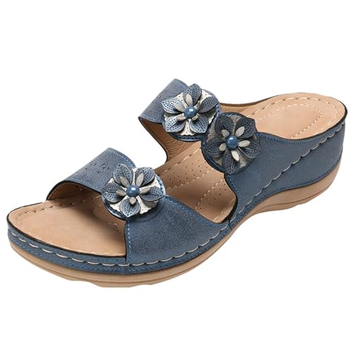 Mfhmom Orthopädische Hausschuhe Damen Sommer Sandalen Offene Zehe Mode Orthopädische Sommerschuhe mit Keilabsatz Bequeme Plateau Hausschuhe Rutschfeste Schuhe Strand Slingback Slippers Meer Pool, von Mfhmom