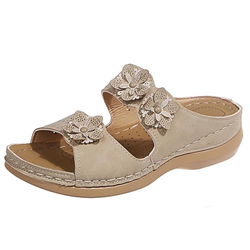 Mfhmom Orthopädische Hausschuhe Damen Sommer Sandalen Offene Zehe Mode Orthopädische Sommerschuhe mit Keilabsatz Bequeme Plateau Hausschuhe Rutschfeste Schuhe Strand Slingback Slippers Meer Pool, von Mfhmom