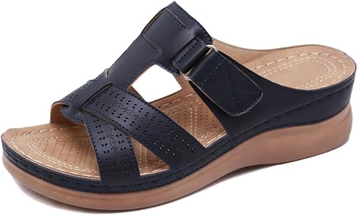 Mfhmom Orthopädische Hausschuhe für Damen, leicht, bequem, offene Zehen, Plateau-Sandalen, Sommer-Clogs, Strand, Pool, Kreuzschuhe, rutschfest, rutschfeste Sohle, Schuhe, Schwarz , 37 EU von Mfhmom